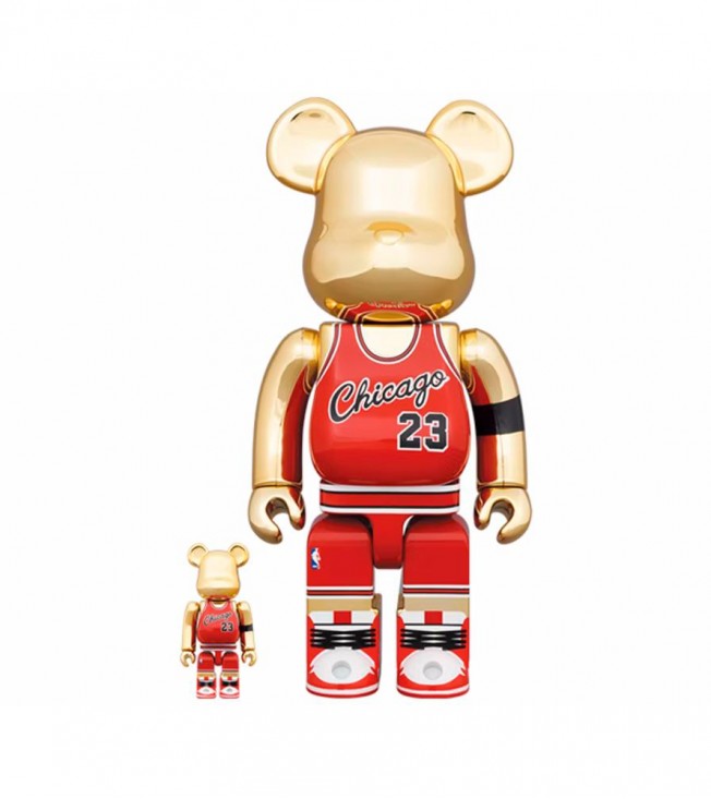 Bearbrick Michael Jordan 1985 Rookie Jersey 100% & 400% Set Gold Chrome