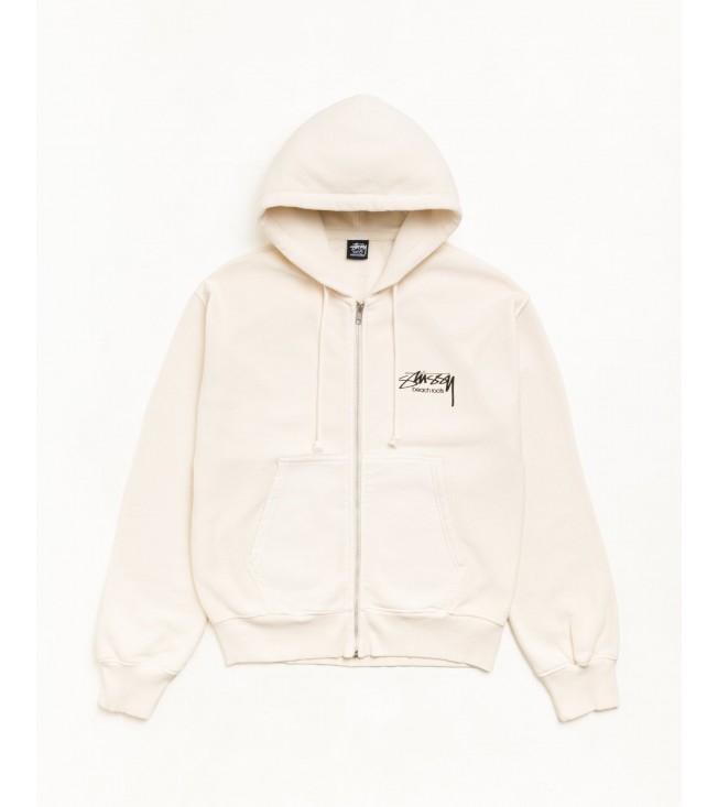 Худи Stussy Beach Roots Zip Hoodie Garment Dyed Bone