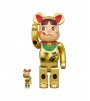 Bearbrick Milky Maneki Neko Peko-chan Money Luck Double Oval 100% & 400% Set Gold Plated