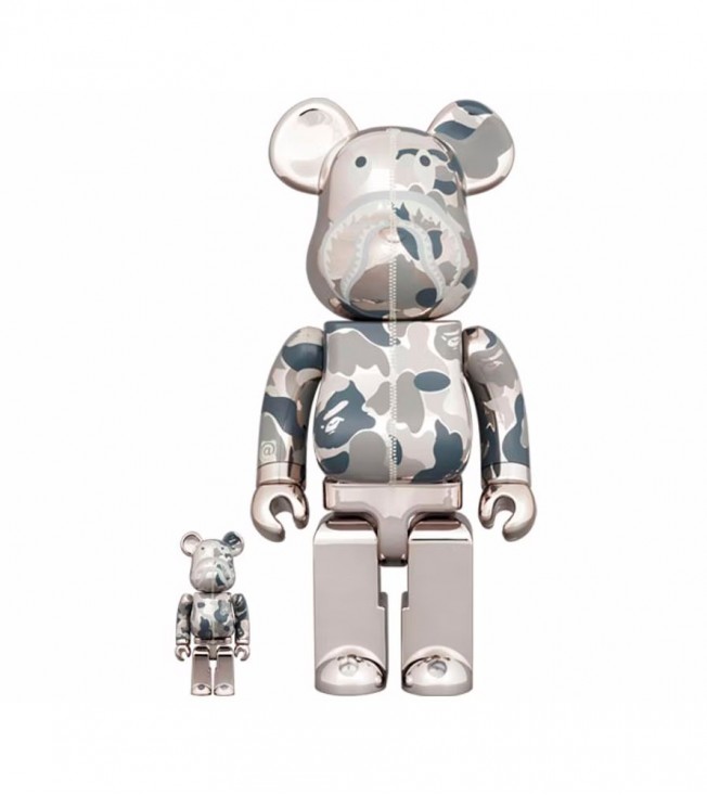 Bearbrick x BAPE Camo Shark 100% & 400% Set Silver