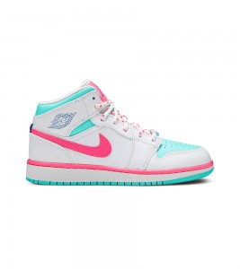 Кроссовки Air Jordan 1 Mid White Pink Green Soar GS