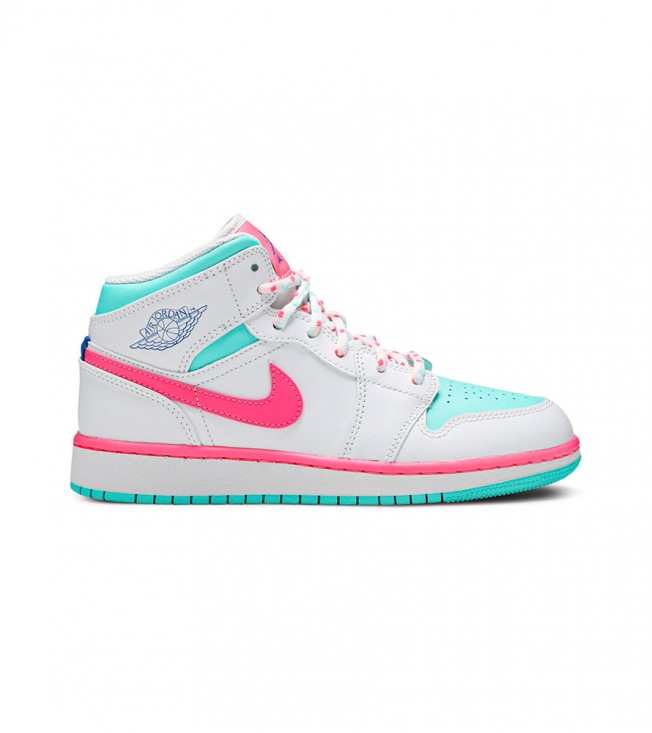 Кроссовки Air Jordan 1 Mid White Pink Green Soar GS