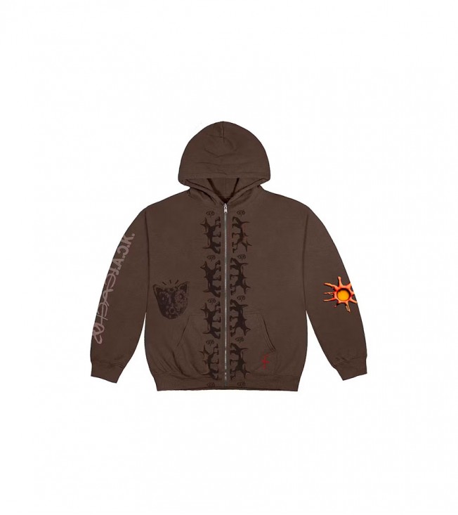 Travis Scott Reverse Dog Zip Up Hoodie Brown