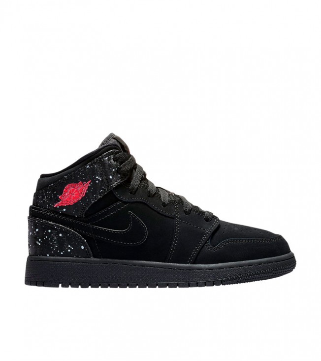 Кроссовки Air Jordan 1 Mid Black Rush Pink White Splatter GS