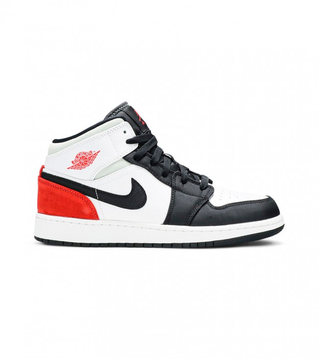 Кроссовки Air Jordan 1 Mid Se White Black Red Spruce GS