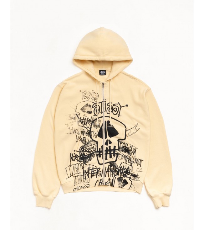 Худи Stussy Skulls Zip Hoodie Pigment Dyed Gold