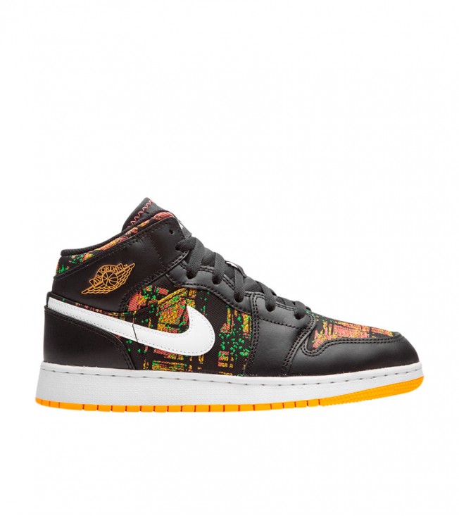 Кроссовки Air Jordan 1 Mid Black Laser Orange Bright Melon GS