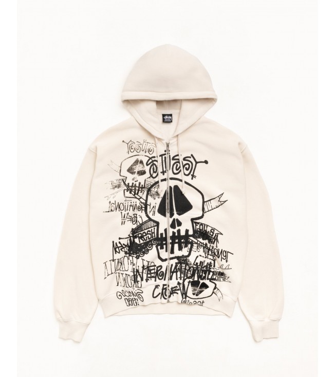 Худи Stussy Skulls Zip Hoodie Pigment Dyed Bone