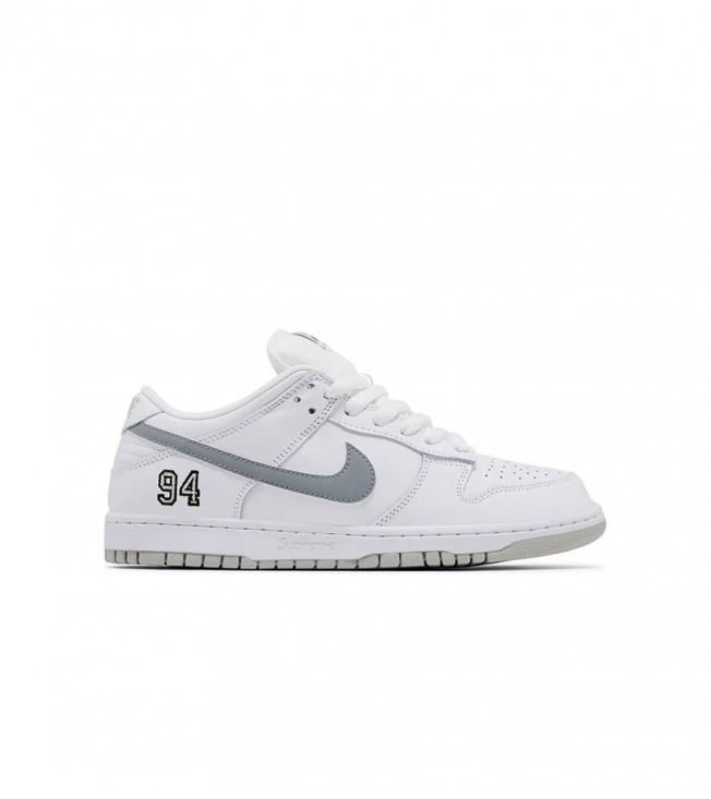 Nike Sb Dunk Low X Supreme White Metallic Silver